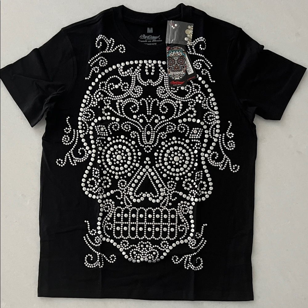 Men's Black Studded Skull Graphic T-Shirt